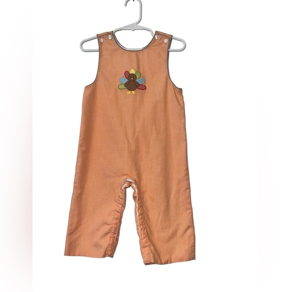 Petit Bébé Kids Orange Overalls with Turkey appliqué sz 12m longall - Picture 1 of 3